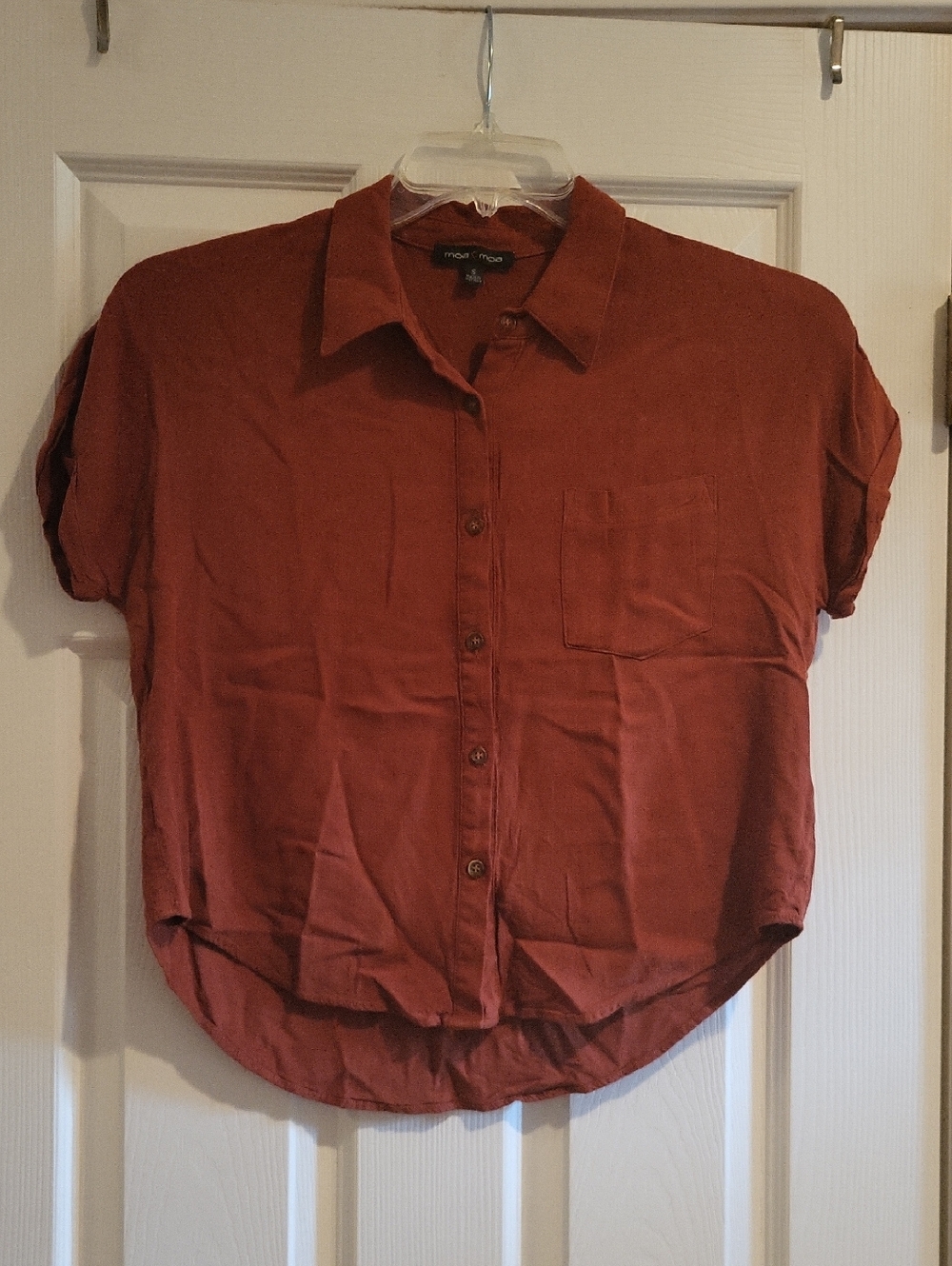 Moa Moa Women's Button Down Top Burnt-Orange Color Size S